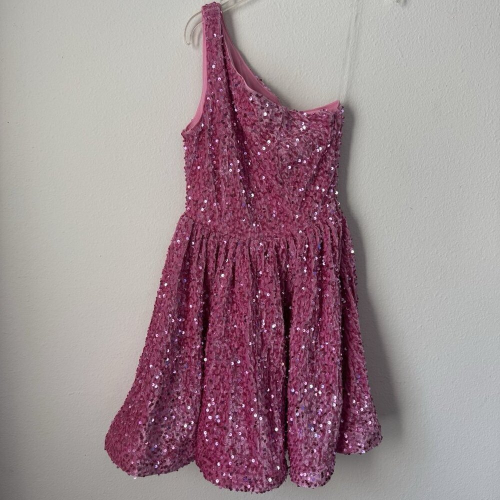 Faeriesty One‎ Shoulder Pink Sequin Cocktail Mini Dress Women's XS Fit And Flare